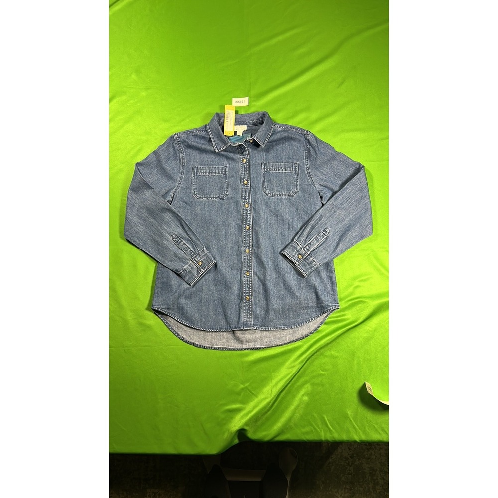 Market & Spruce Womens Denim Button Down Shirt Indigo Blue XL Cotton